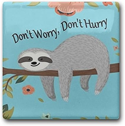 Linpark Cute Sloth Don't Worry Don't Hurry Square Drink Coaster Holder Cup Mats Ceramics 11cm