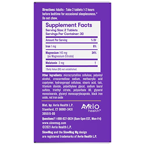 SlowMag MG Calm + Sleep Magnesium Citrate with Melatonin Supplement