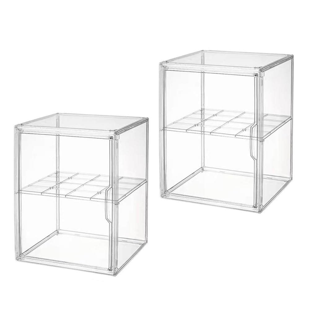 Photo 1 of 2 Pack 2 Tiers Large Clear Acrylic Display Case,Acrylic Storage Organizers Box with Magnetic Door, Display Box for Collecting Boot,Doll,Purse,Book and Bag