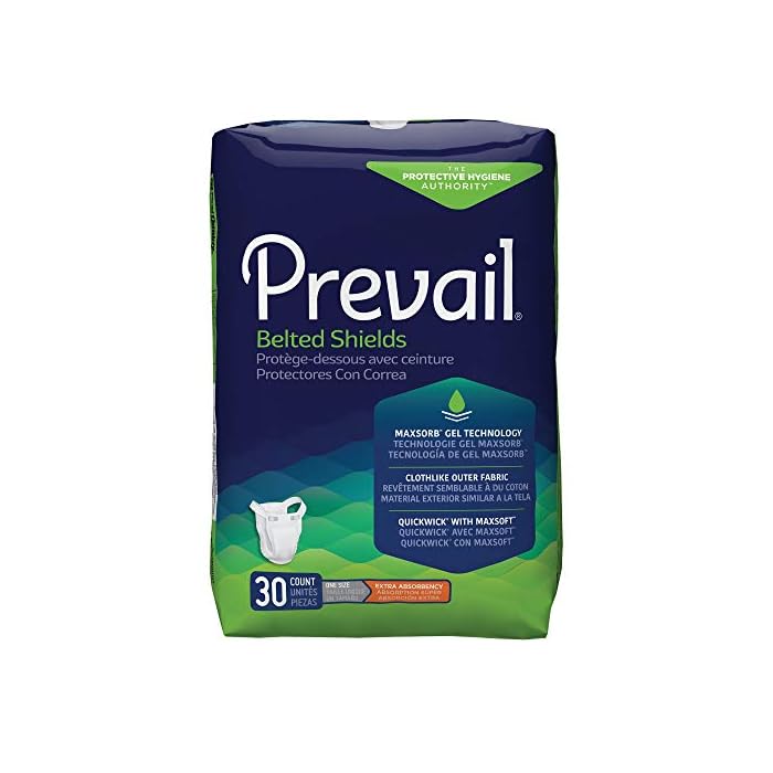 Prevail Belted Shields, Extra Absorbency, One Size, 30 Count