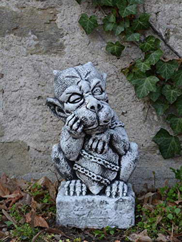 gartendekoparadies.de Gargoyle auf Sockel, Steinfigur, H. 40 cm, 18 kg, Grau, frostsicher aus Steinguss für Außenbereich – Bild 5