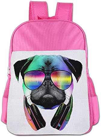 Cool Pug With Earphone Children 4-15 Age Book Bag Pink