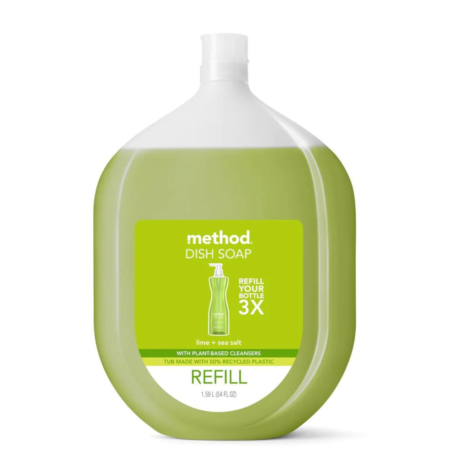 Method Gel Dish Soap Refill, Lime + Sea Salt Scent, Powerful Cleaning Formula, Large Refill Tub, Biodegradable Formula, Cuts Through Grease, 54 Fl Oz