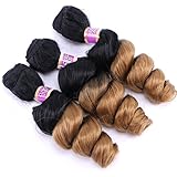 Synthetic Hair Bundles Loose Wave 16 18 20 Inches 3 Pcs/Pack Mixed Length Ombre Color T1/27 Heat Resistant Hair Weave Extensions