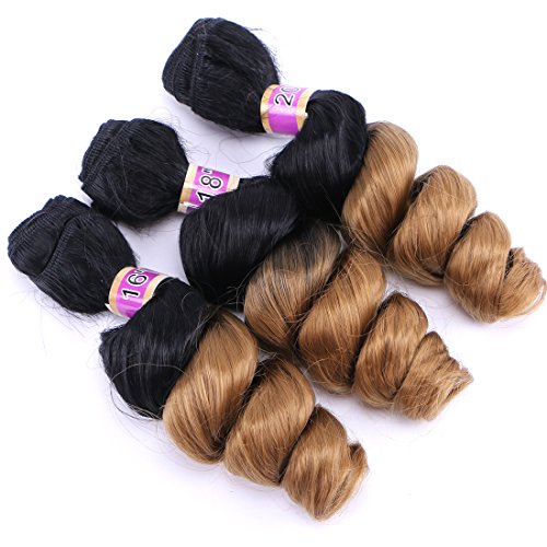 Synthetic Hair Bundles Loose Wave 16 18 20 Inches 3 Pcs/Pack Mixed Length Ombre Color T1/27 Heat Resistant Hair Weave Extensions