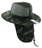 Wide Brim Men Safari/Outback Summer Hat With Neck Flap (Extra Large, Dark Green Camouflage)