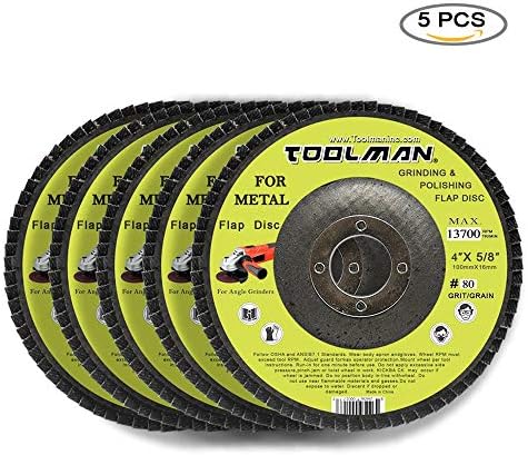 Toolman Polishing Grinding Wheel Universal Fit 5pc 4"x 5/8" Flap Discfor Metal 80 Grit Grain Works with DeWalt Makita Ryobi