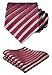 HISDERN Red Extra Long Plaid Checkered Tie Handkerchief Woven Classic Silk Men's Necktie & Pocket Square Set for Wedding Party