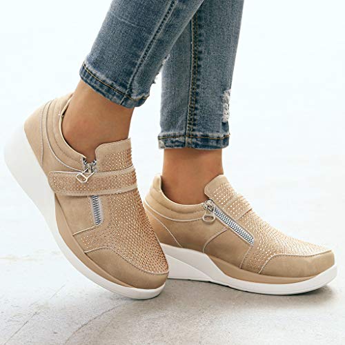 St.Dona_Shoes Women's Platform Wedge Tennis Walking Shoes Breathable Lightweight Casual Comfort Fashion Sneaker Beige