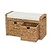 Household Essentials Entryway Wicker Cushioned Storage Bench with Shoe Cubes, Natural