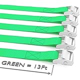 Long Tie Down Lashing Cam Lock Buckle - Securing Adjustable Cargo Straps for Roof Rack, Kayak, Canoe, 1”x13Foot Up to 600lbs, 5 Pack, Green