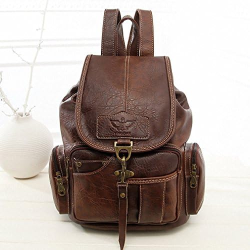 Women Backpack Vintage PU Soft Leather School Backpacks Student Schoolbag Female Brand Back Pack Rivet backpack mochila Backbag Dark brown