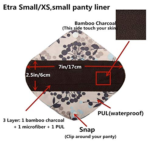 5 XS Panty Liners 1 Wet Bag Cloth Menstrual Pads Reusable Washable (Floral, XS Panty Liners)