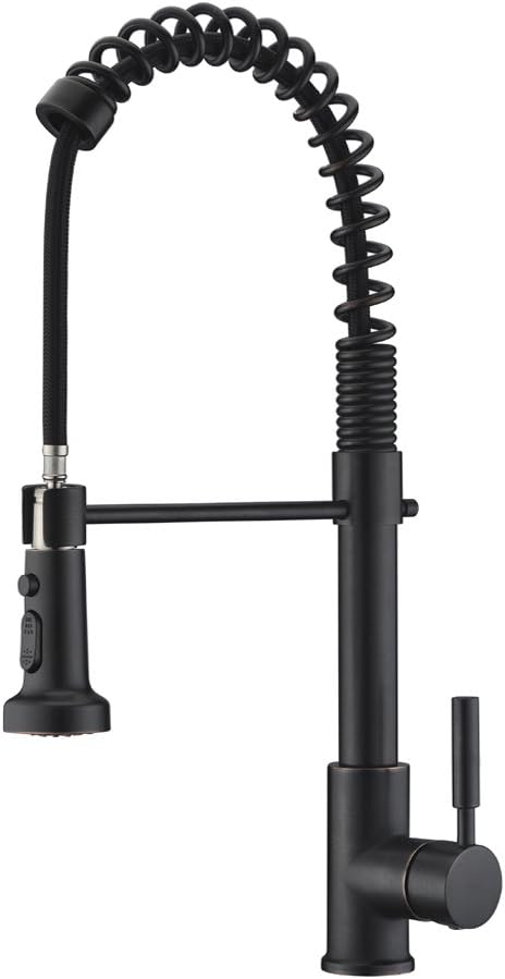 LAZADA Solid Brass Commercial Style Faucet Single Handle Pause Function Pull Out Sprayer Kitchen Faucet, Pull Down Kitchen Sink Faucets, Black