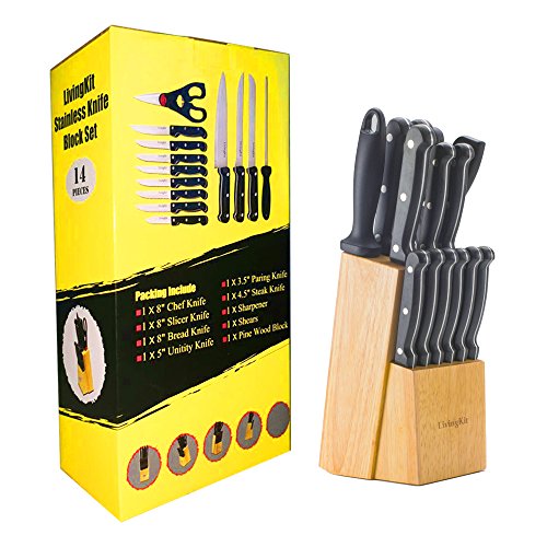 Kitchen Knife Set Knive Block Set 14 Piece Kitchen Knives Rubber Wooden