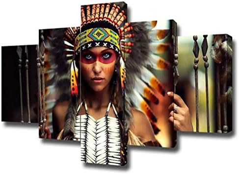 DXYJUYI 5 Piece Indiana Women Vertical Wall Art Pictures Painting on Canvas with Stretched and Framed Ready to Hang for Living Room
