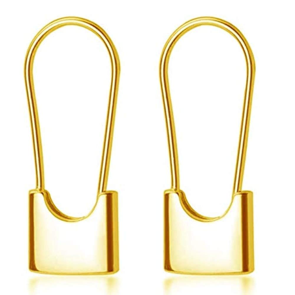 Cute Sterling Silver Safety Pin Small Hoop Earrings for Women Girls Men Cartilage Minimalist Sleeper Hoops Lightweight Personalized Lock Dangle Drop Fashion Jewelry Gifts 24mm (Gold)