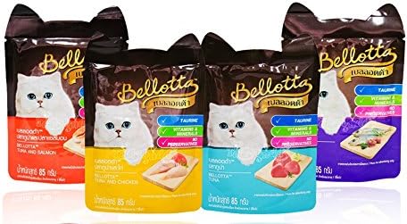 Bellotta wet food for cat, Mix 4 flavors Tear easily, Easy to make each meal. (4 pouches x 85 g.)