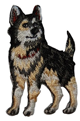 ID #3617 Dog Brown and Black with Collar Pet Iron On Badge Applique Patch