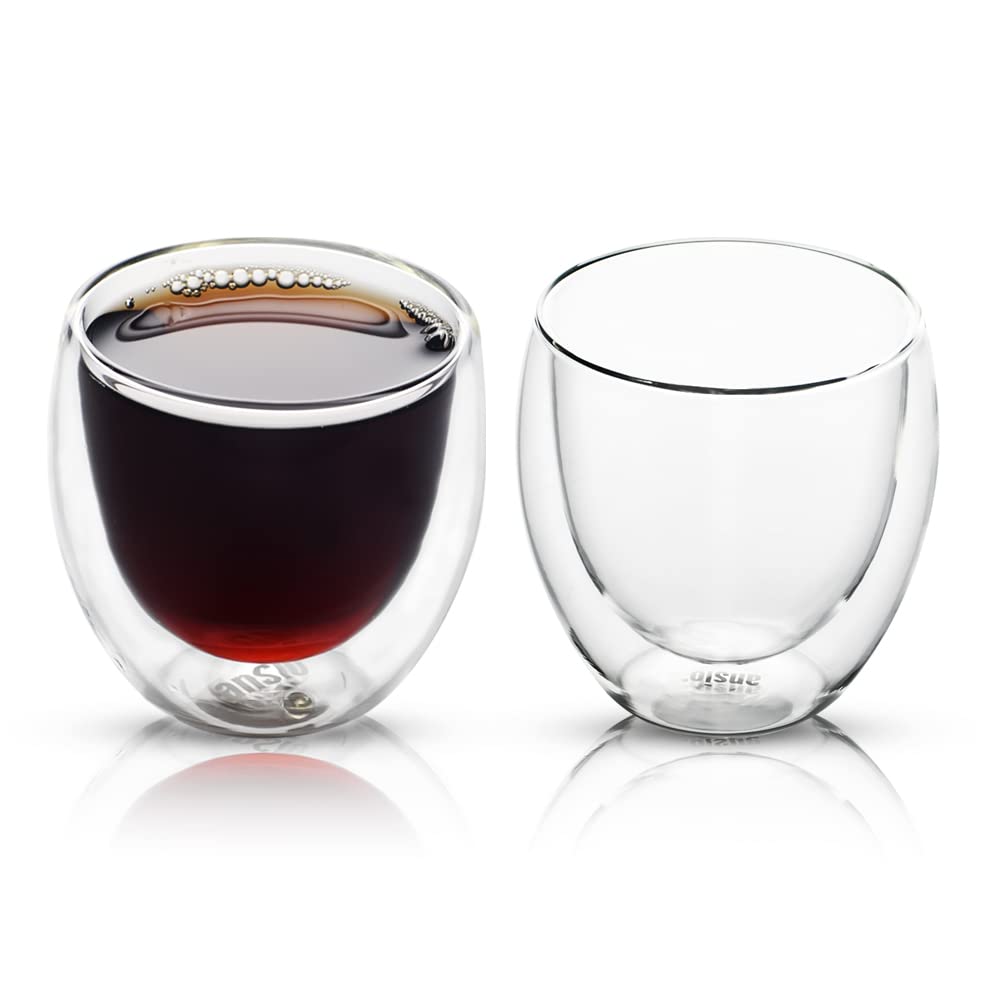 ANSIO Double Walled Thermo Coffee Cups 250ml- Food Grade Double Wall Glass - Lightweight and Durable Borosilicate Glass Cups Pack of 2 - Ideal for Hot and Cold Beverages