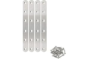 4 Pack Flat Mending Plate for Wood,ULIFESTAR Stainless Steel Straight Brackets 200mm / 8" Length 6 Screw Hole Flat Repair Fixing Wood Brace Joining Plates Connector with Fixing Screws