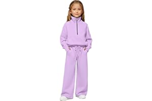 Girls 2 Piece Outfits Sweatsuit Half Zip Lapel Collar Long Sleeve Sweatshirt Pants Set Kids Casual Cozy Tracksuit