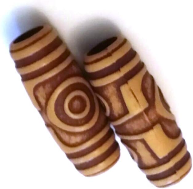 Dreadlock Hair Beads Celtic Viking Beard Rings 5mm Hole (Wood Look Hair Beads x 2)