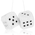 Fuzzy Plush Dice for Car Mirror 2.36” Pair of Retro Square Decoration Dice with White Dots Car Interior Hanging Ornament Decoration(White)