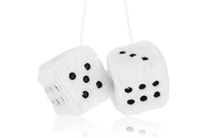 TELOOCO Fuzzy Plush Dice for Car Mirror 2.36” Pair of Retro Square Decoration Dice with White Dots Car Interior Hanging Ornament Decoration(White)