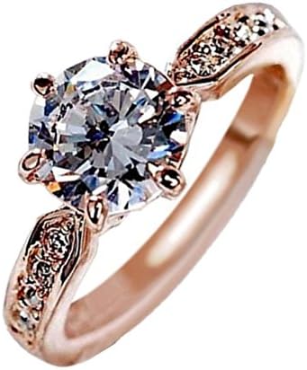 Rings Womens Girls Romance Gift AfterSo Wedding Faux Crystal Six Prong Simulated Diamond Ring (6, Rose Gold - 3)