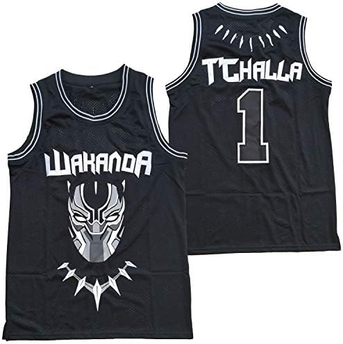 JKNAKN#1 Black Wakanda T'Challa Movie Basketball Jersey Men Black
