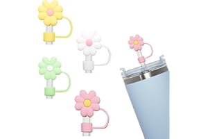 HUANGDA Straw Cover Cap for Stanley Cup, 4pcs Flower Stanley Cup Straw Covers, Reusable Dust-Proof Straw Protectors, Silicone Straw Topper for 30&40 Oz Tumbler, Stanley Cup Accessories