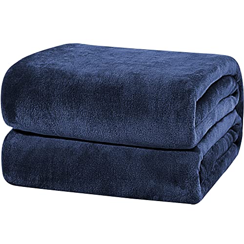 PiccoCasa Fleece Blanket Twin Size - 350 GSM Soft Warm All Season Flannel Blanket for Couch Sofa Bed Traveling - Fuzzy Lightweight Microfiber Plush Blankets, 60 x 78 Inches, Dark Blue