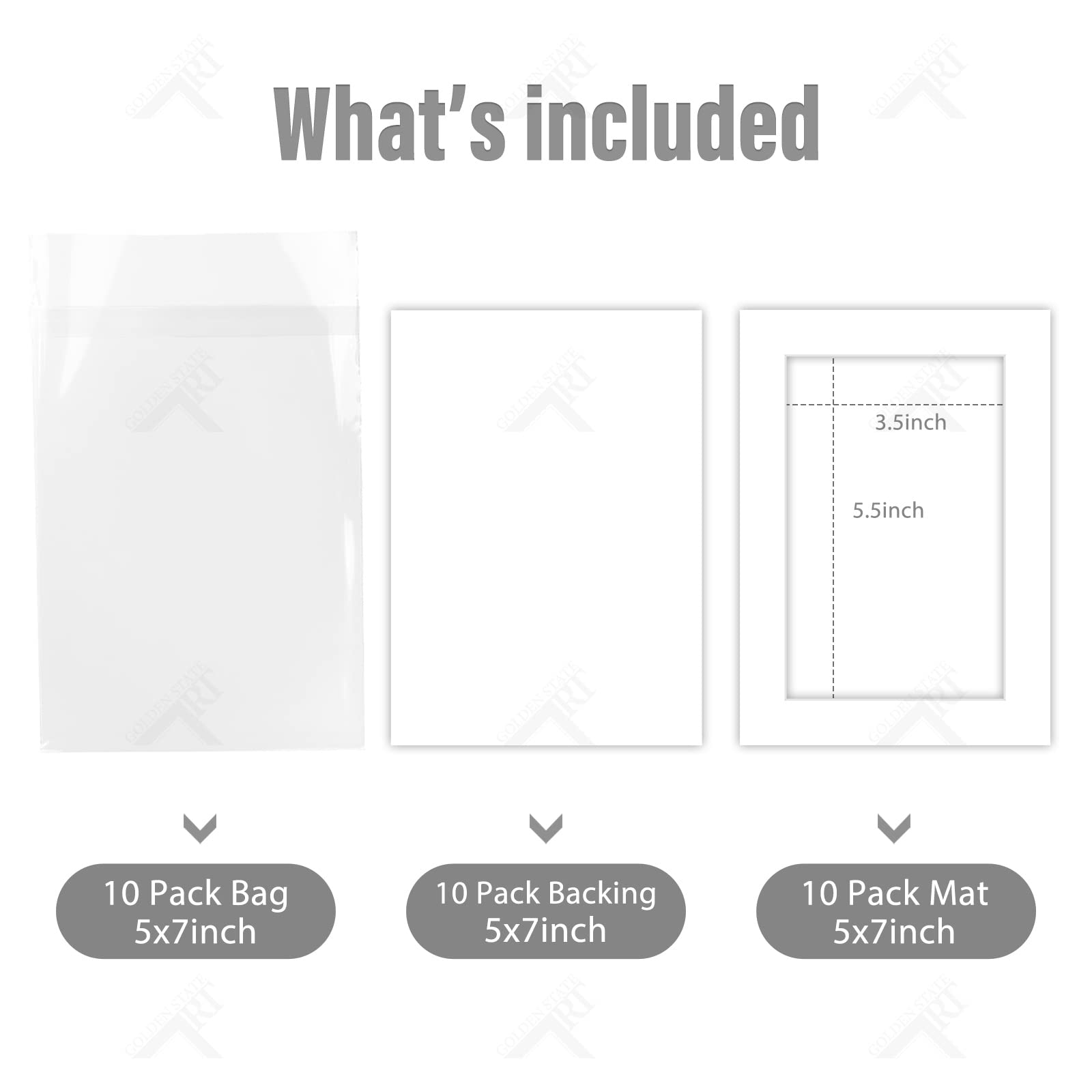 Golden State Art, Acid Free, Pack of 10 5x7 White Picture Mats Mattes with White Core Bevel Cut for 4x6 Photo + Backing + Bags