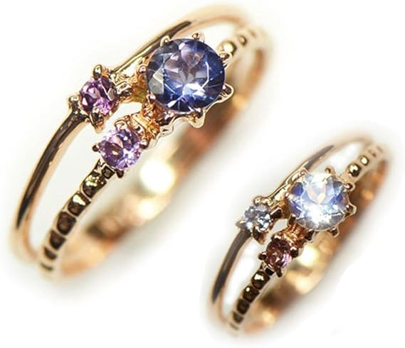 Amazon 重ねづけ リング 指輪 K10 3粒 6号 16号 2連 デザインリング アイオライト ピンクゴールド リング 通販