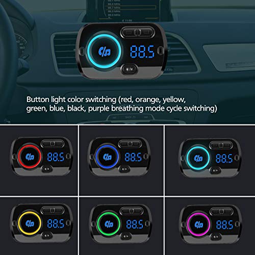 image for isinlive Bluetooth FM Transmitter for Car 7-Colors, Bluetooth 5.0 Wire