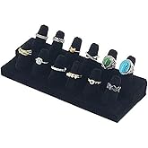 7TH VELVET 12 Finger Ring Display Stands, Black Velvet 2 Step Ring Organizer, Showcase Display Drawer Storage for Jewelry
