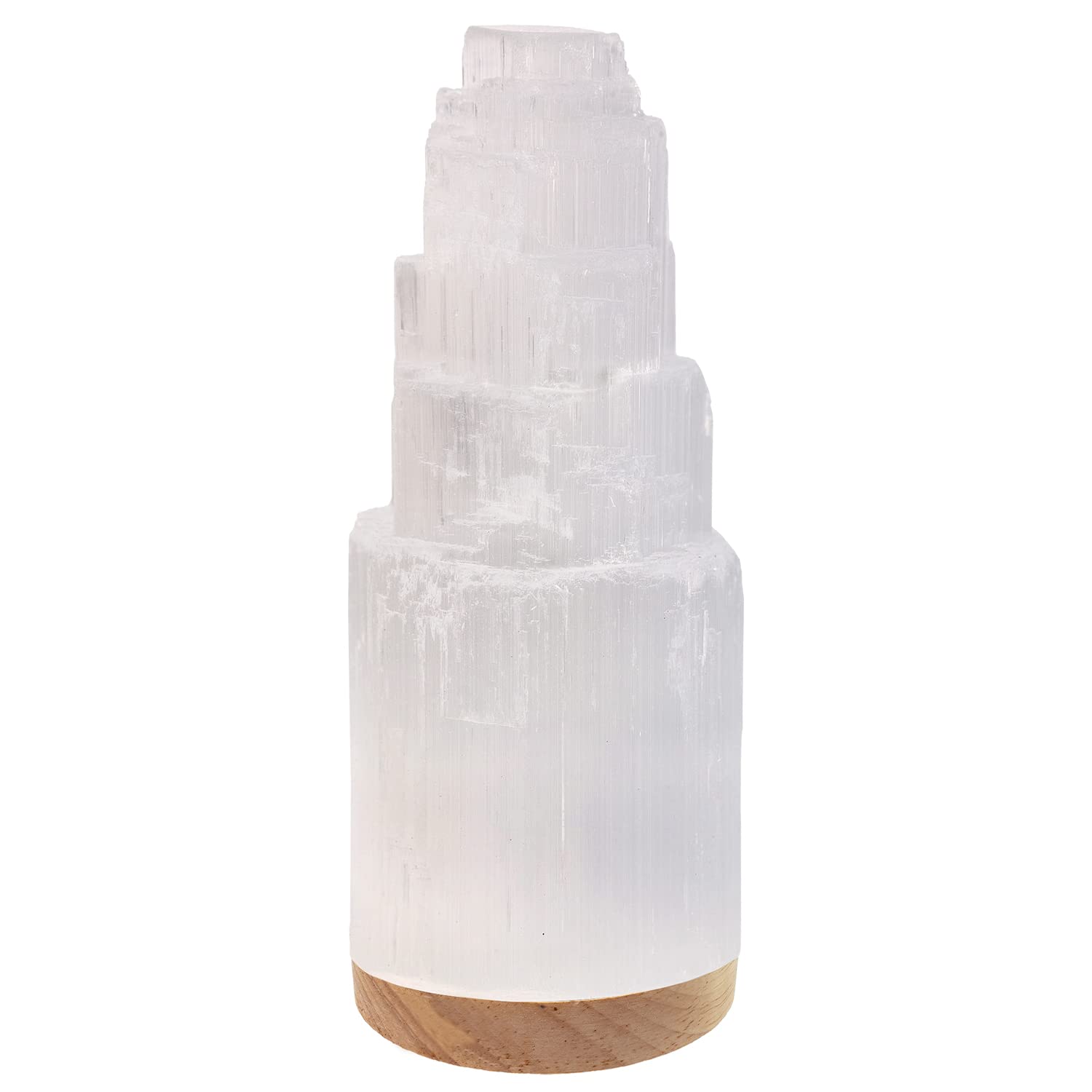 Himalayan Glow Selenite Crystal Lamp 20cm, Moroccan (ETL Certified) Tower Lamp with Wooden Base & USB Charging Cable, Anxiety Relief Healing Crystals for Home Decor