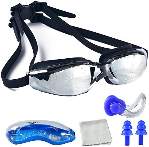 PHELRENA Swimming Goggles, Swim Goggles No Leaking Anti Fog Shatterproof UV Protection, with Silicone Nose Clip Ear Plugs and Protection Case Swim Goggles Suit for Men Women Kids-Best Swim Glasses