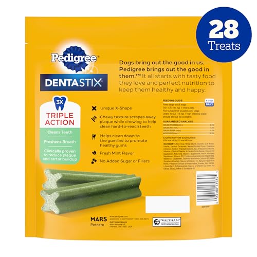 PEDIGREE DENTASTIX LARGE BREED DOG TREATS, FRESH FLAVOR, 1.46 LB. BAG (28 TREATS)