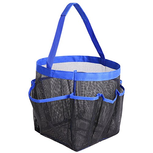 MuNiSa Mesh Shower Caddy Tote, Quick Dry Oxford Hanging Toiletry Organizer with 8 Storage Pockets, Portable Bath Bag for Shampoo, Conditioner, Soap and Other Bathroom Accessories(Blue)
