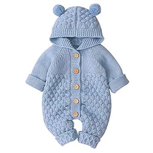 Tabpole Gebreide jumpsuit met capuchon voor baby pasgeboren peuter overall uit één stuk