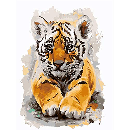 Shukqueen Paint by Numbers Kits with Brushes and Pigment, DIY Canvas Painting for Adults, Beginner, 16X20 Inch, Little Tiger (Frameless)