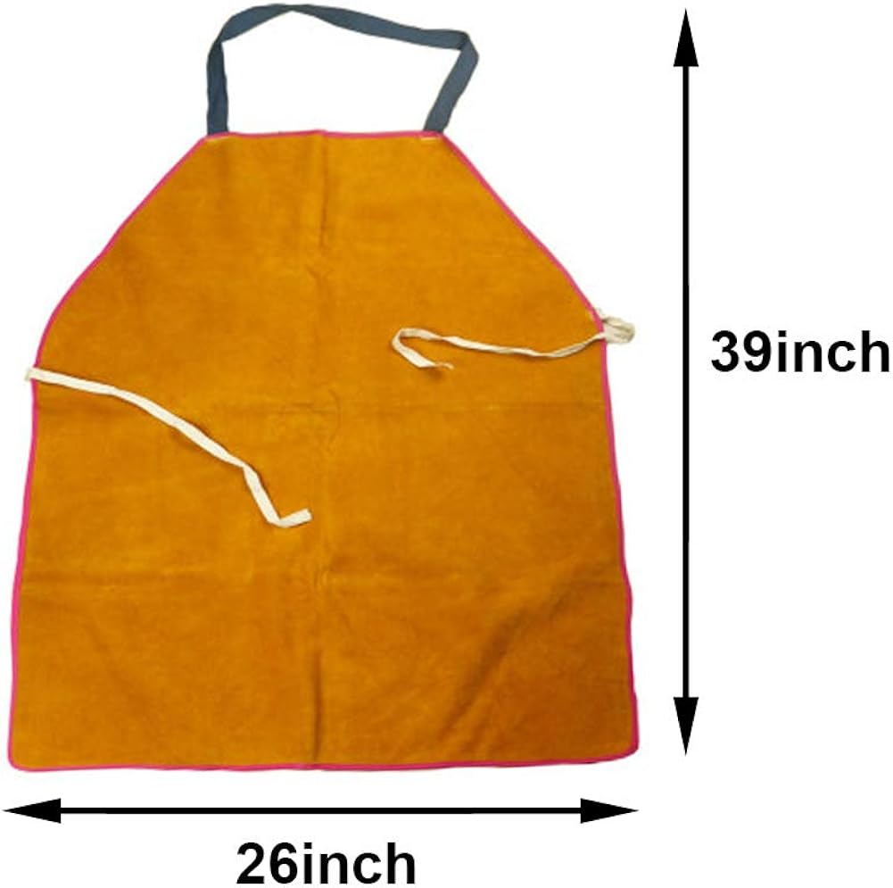 MR CARTOOL Cowhide Leather Welding Apron 39" x 26", Thermal Insulation Protection Heat & Flame Resistant Safety Clothing Work Apron Bib for Welders Blacksmith Woodworking Unisex: Clothing