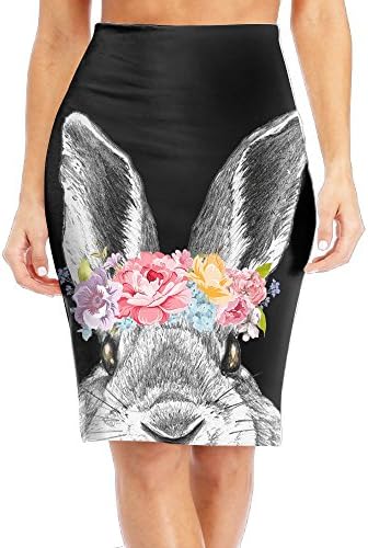 SEVENJIA Slim Vintage Pencil Skirts For Women Rabbit Guinea Pig Bunny Garlan Flower High Waist Pencil Skirt Women's Solid Pencil Skirt