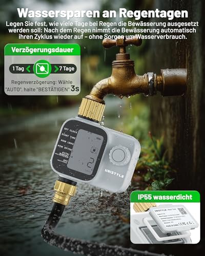 Unistyle Irrigation Computer | New Edition 2026 - Automatic Garden Watering, Easy and Intuitive Operation, Brass Connector in Heavy Design, IP55 Protection, Flexible Irrigation Programs
