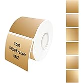 Yeachlaing 2"x2" Brown Square Thermal Label Stickers,Self-Adhesive Square Direct Thermal Labels,500 Sheets with Perforation Line in ROLL
