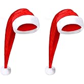 ALIMITOPIA 75 cm Christmas Santa Hat Deluxe Plush Long-tail Christmas Santa Claus Xmas Cap Hat(2pcs,One Size Fits All)