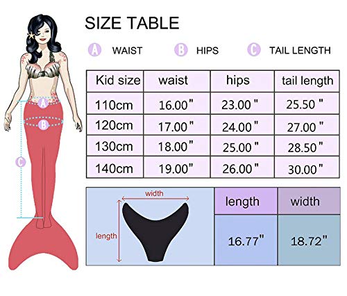 YORKING Mermaid Tail for Swimming with Monofin - Swimsuit for Kids, Boys and Girls - Pink beach-110