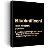 Black Woman Canvas Wall Art Motivational Blacknificent Woman Positive Quotes Gold Foil Art Print Framed Canvas Painting Artwork Home Decor Gifts 12x15 Inch